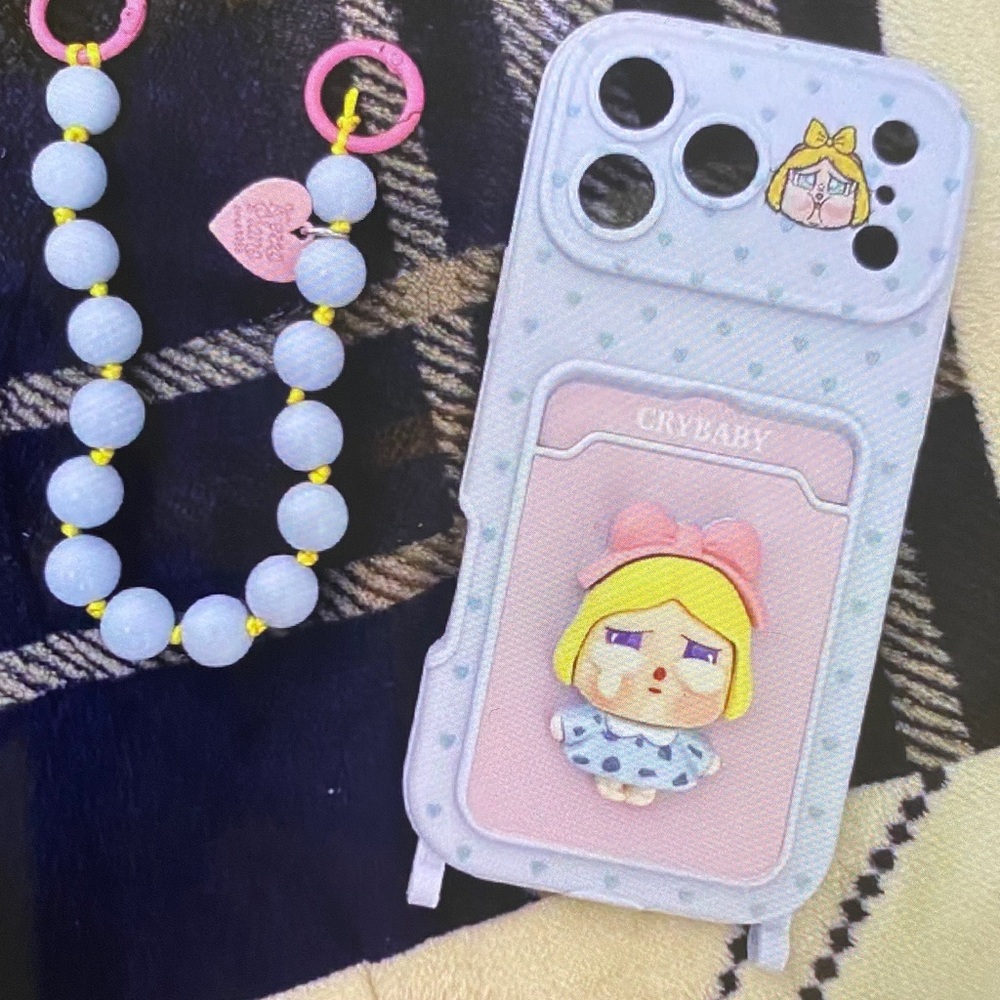 Cute Phone Case with Beaded Strap - Blue